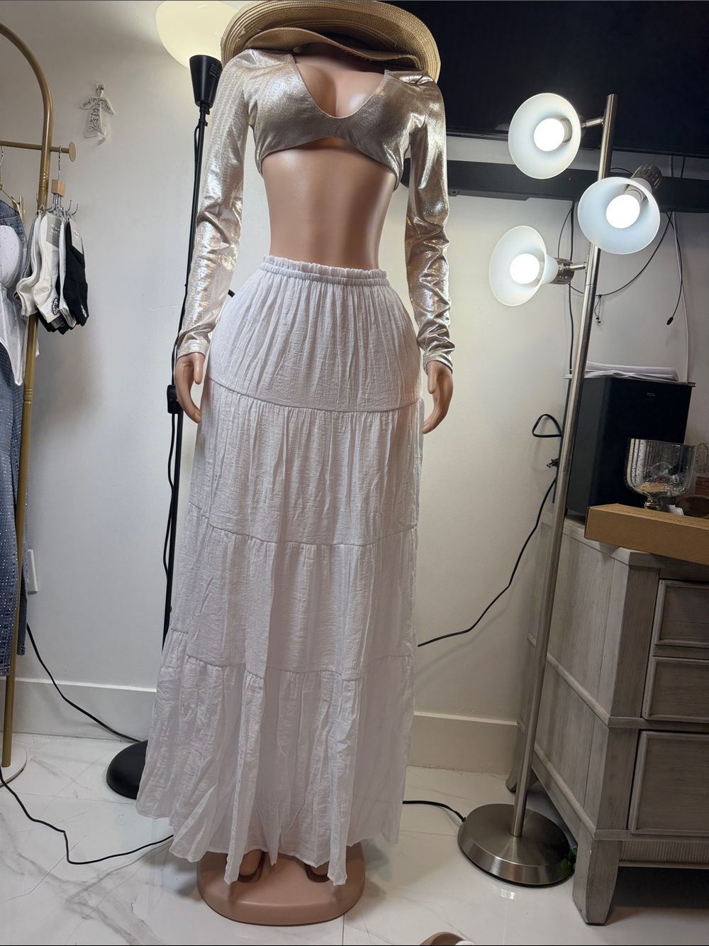 White Tiered Maxi Skirt - Lightweight Boho Style